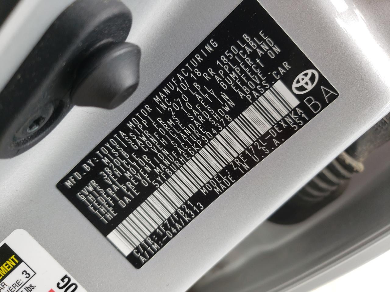 Photo 10 from auction – 2019 TOYOTA COROLLA L with VIN 5YFBURHE6KP904378
