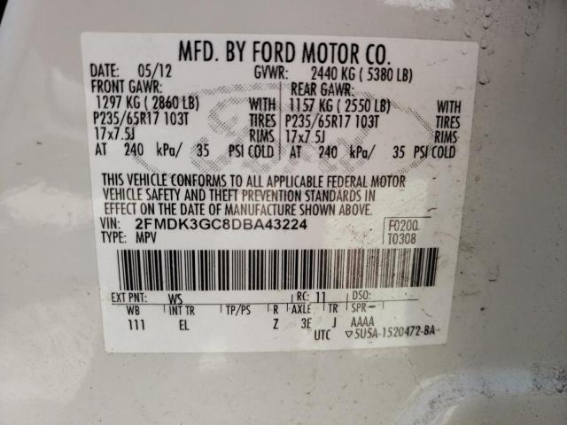 Photo 10 from auction – 2013 FORD EDGE SE with VIN 2FMDK3GC8DBA43224