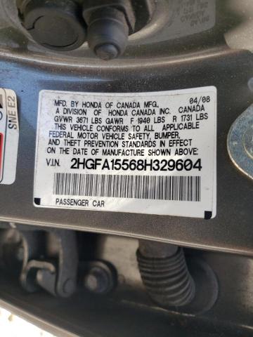 Photo 10 from auction – 2008 HONDA CIVIC LX with VIN 2HGFA15568H329604
