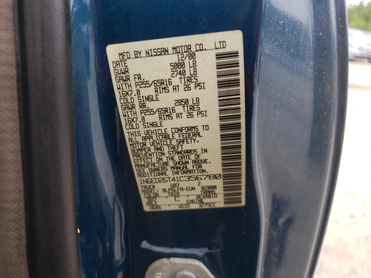 Photo 10 from auction – 2001 NISSAN FRONTIER K with VIN 1N6ED26T41C356780