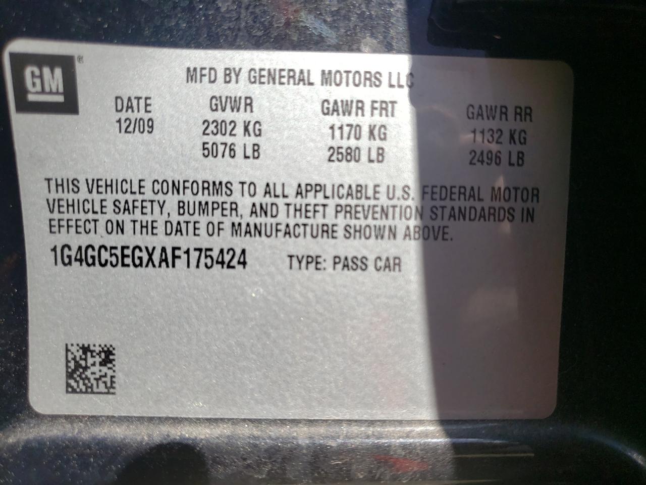 Photo 10 from auction – 2010 BUICK LACROSSE C with VIN 1G4GC5EGXAF175424