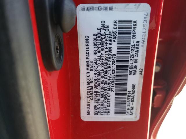 Photo 10 from auction – 2003 TOYOTA COROLLA MA with VIN 2T1KR32EX3C128670