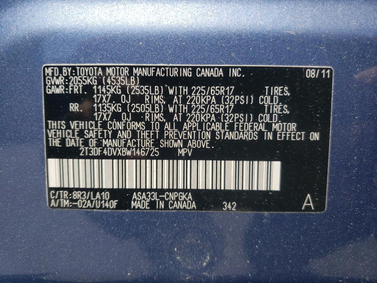Photo 10 from auction – 2011 TOYOTA RAV4 LIMIT with VIN 2T3DF4DVXBW146725