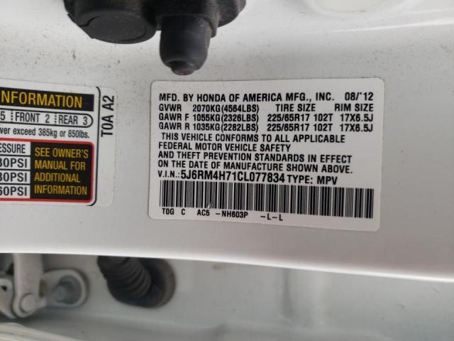 Photo 10 from auction – 2012 HONDA CR-V EXL with VIN 5J6RM4H71CL077834