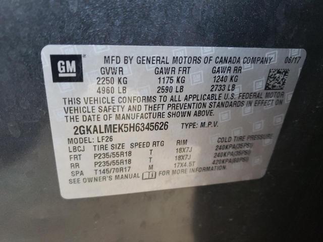 Photo 10 from auction – 2017 GMC TERRAIN SL with VIN 2GKALMEK5H6345626
