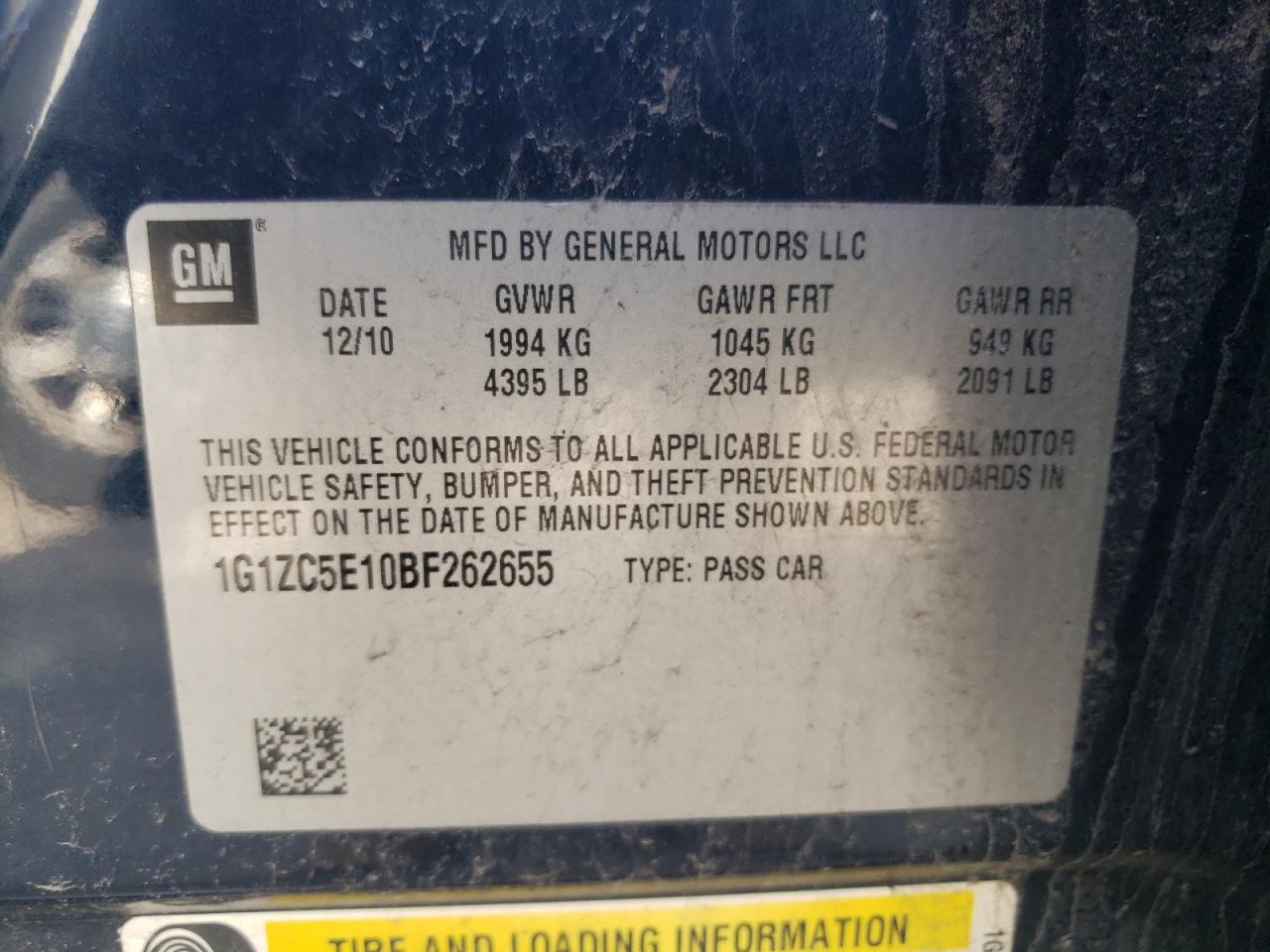 Photo 10 from auction – 2011 CHEVROLET MALIBU 1LT with VIN 1G1ZC5E10BF262655