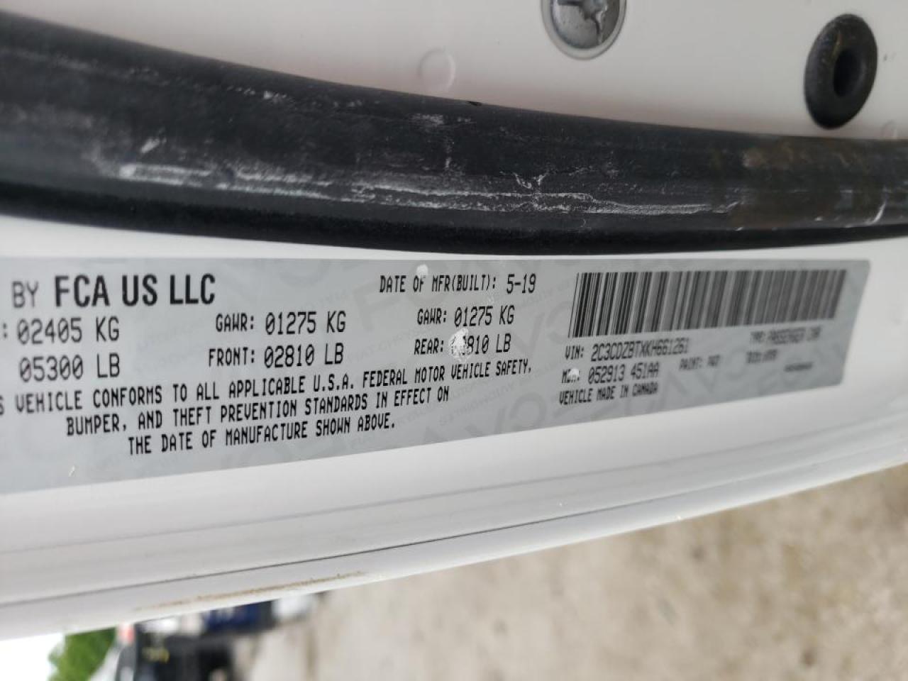 Photo 10 from auction – 2019 DODGE CHALLENGER with VIN 2C3CDZBTXKH661261
