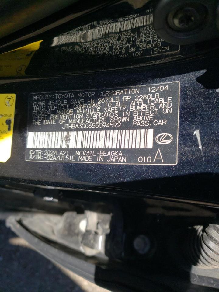 Photo 10 from auction – 2005 LEXUS ES 330 with VIN JTHBA30G655094592