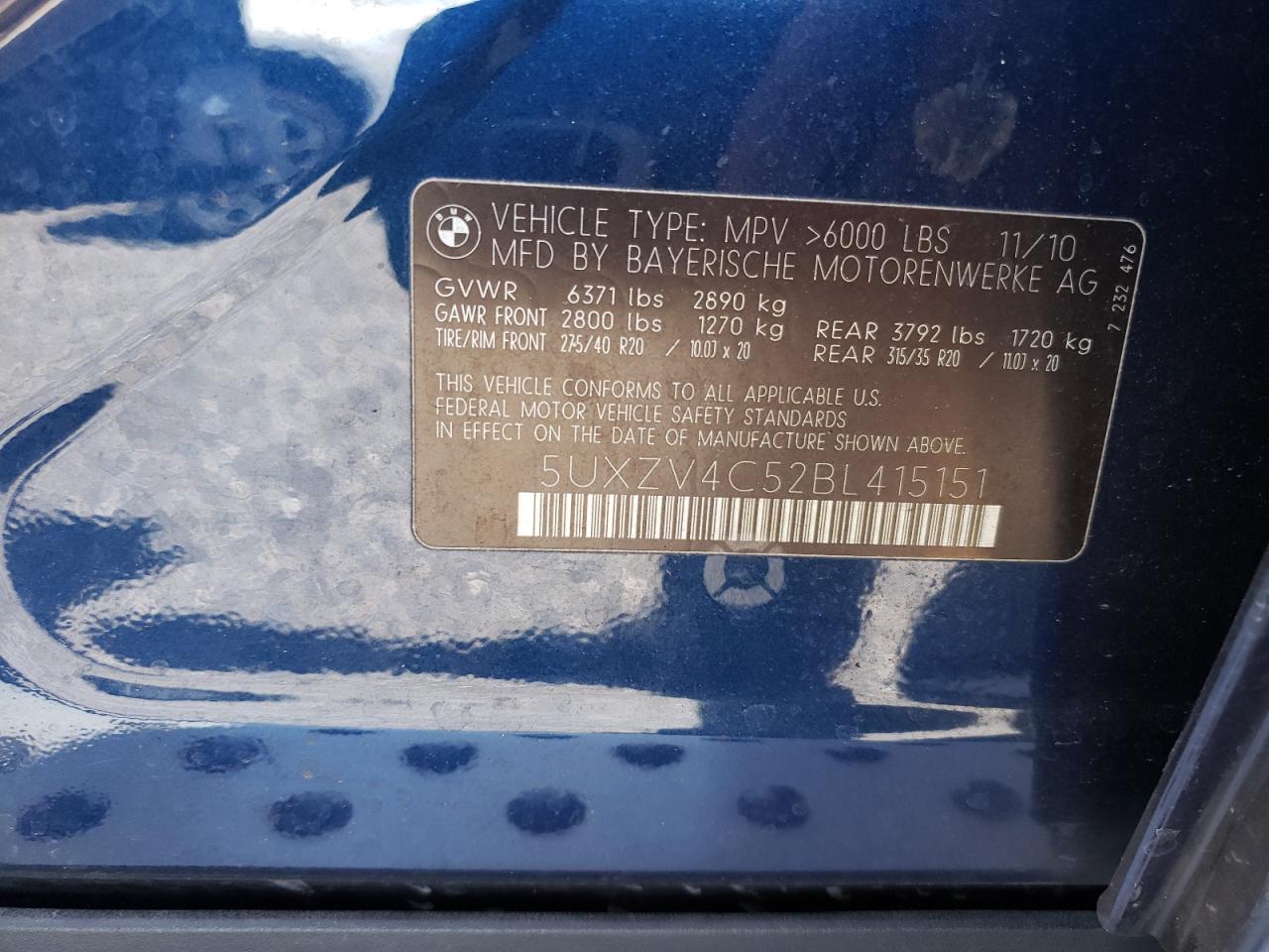 Photo 10 from auction – 2011 BMW X5 XDRIVE3 with VIN 5UXZV4C52BL415151
