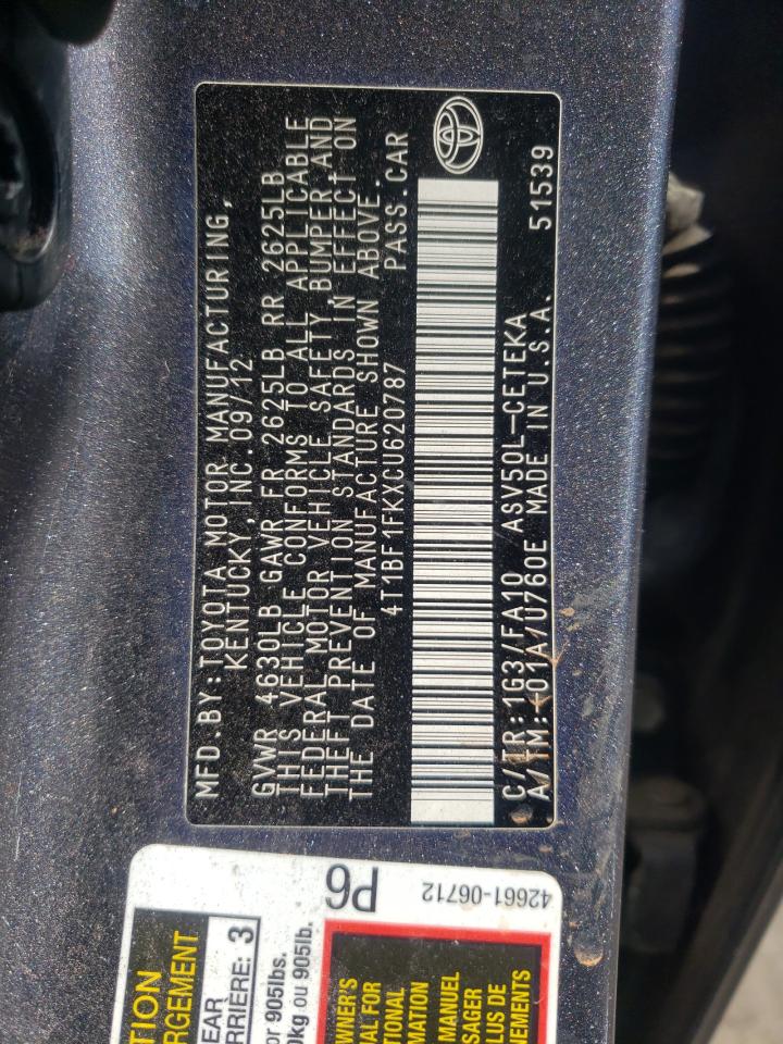 Photo 10 from auction – 2012 TOYOTA CAMRY BASE with VIN 4T1BF1FKXCU620787