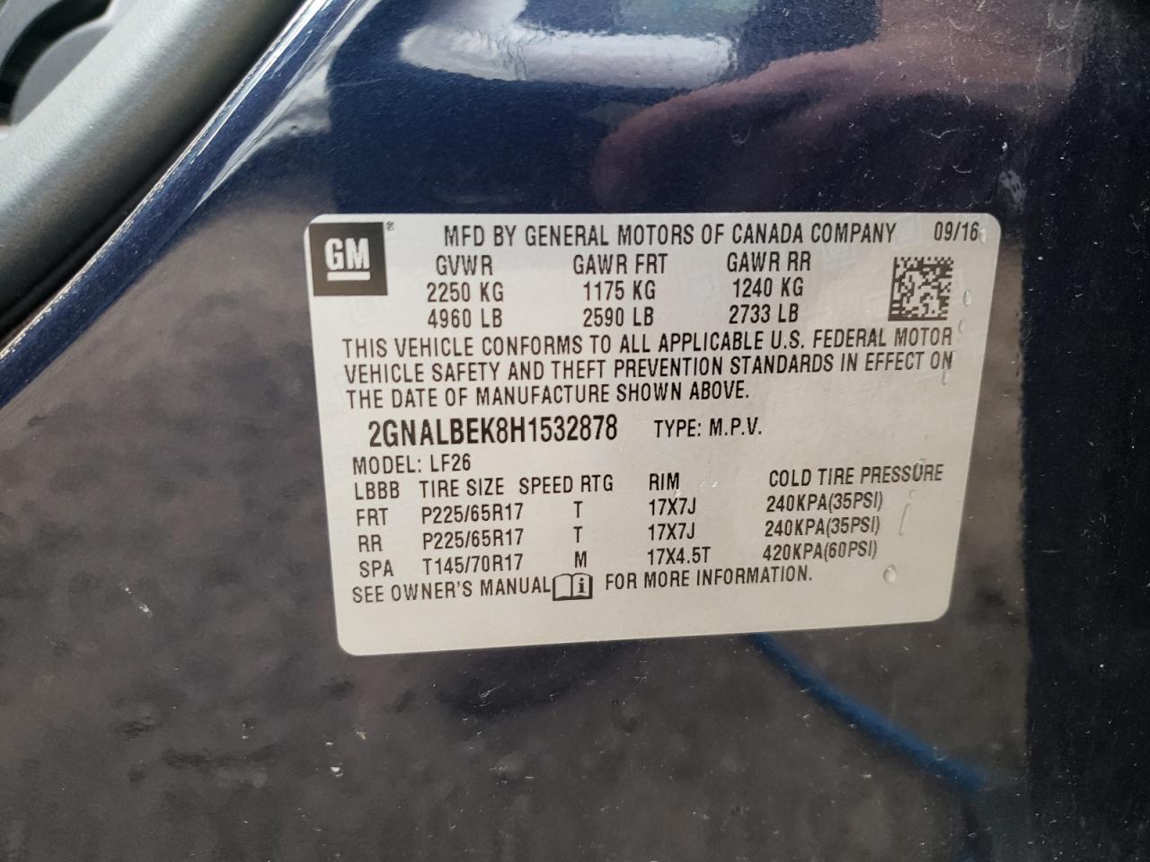 Photo 10 from auction – 2017 CHEVROLET EQUINOX LS with VIN 2GNALBEK8H1532878
