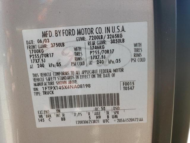 Photo 10 from auction – 2004 FORD F150 with VIN 1FTPX145X4NA08198