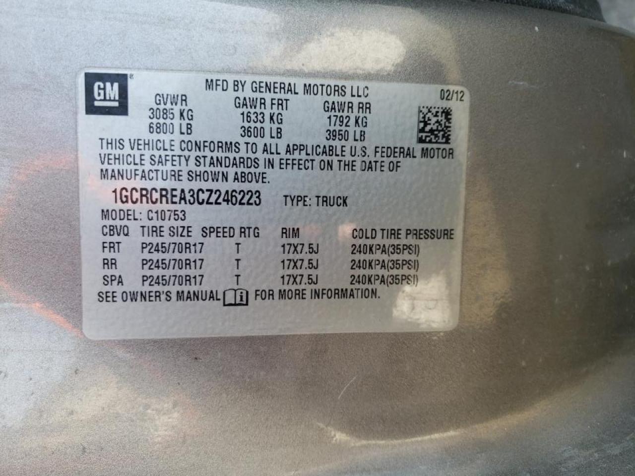 Photo 10 from auction – 2012 CHEVROLET SILVERADO with VIN 1GCRCREA3CZ246223