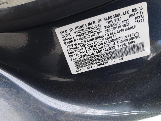 HONDA ODYSSEY EX 2006 with VIN 5FNRL38746B442033 - Photo from auction