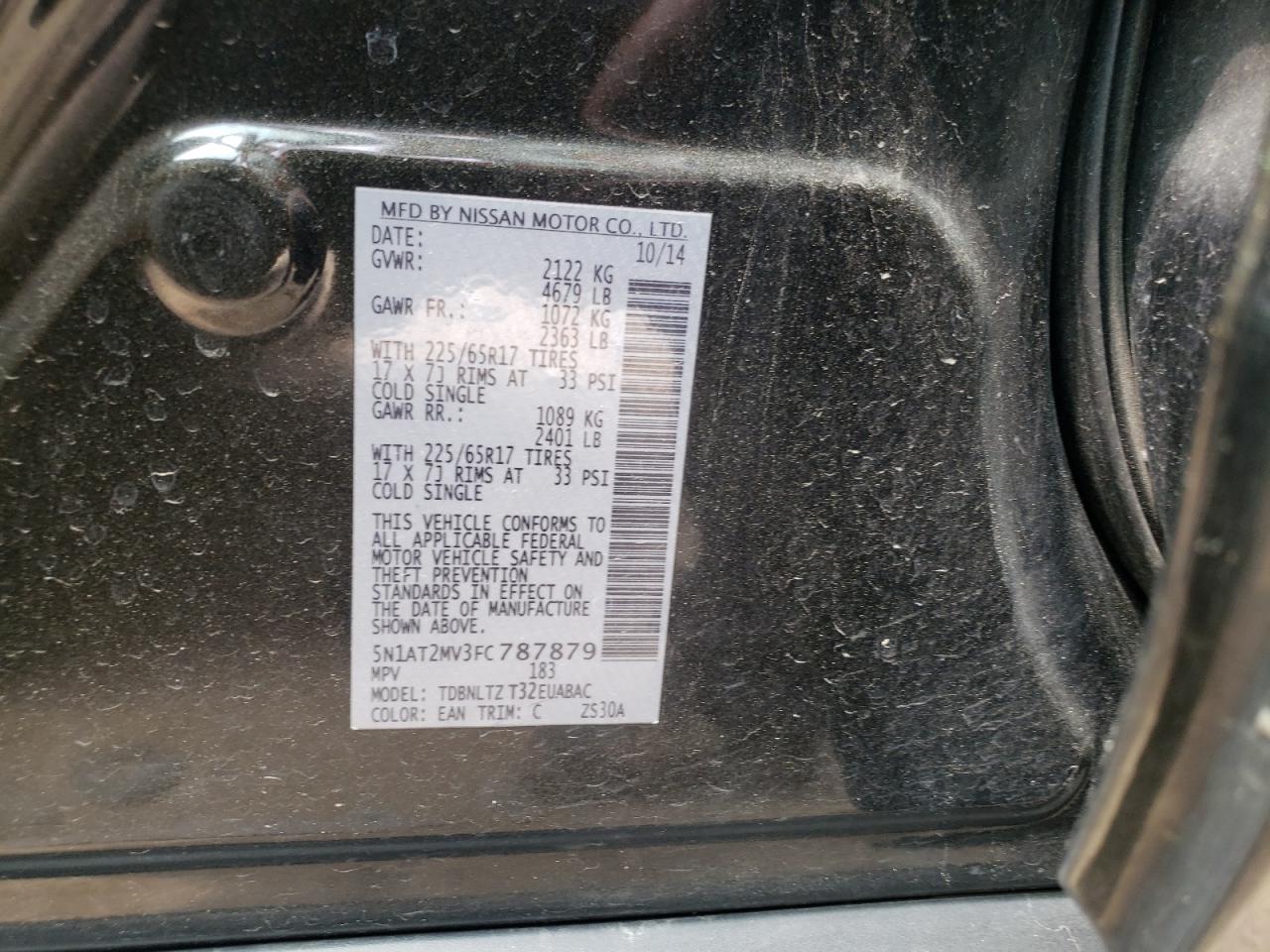 Photo 10 from auction – 2015 NISSAN ROGUE S with VIN 5N1AT2MV3FC787879
