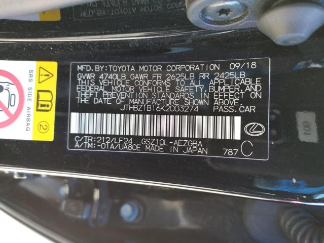 Photo 10 from auction – 2019 LEXUS ES 350 with VIN JTHBZ1B16K2003274