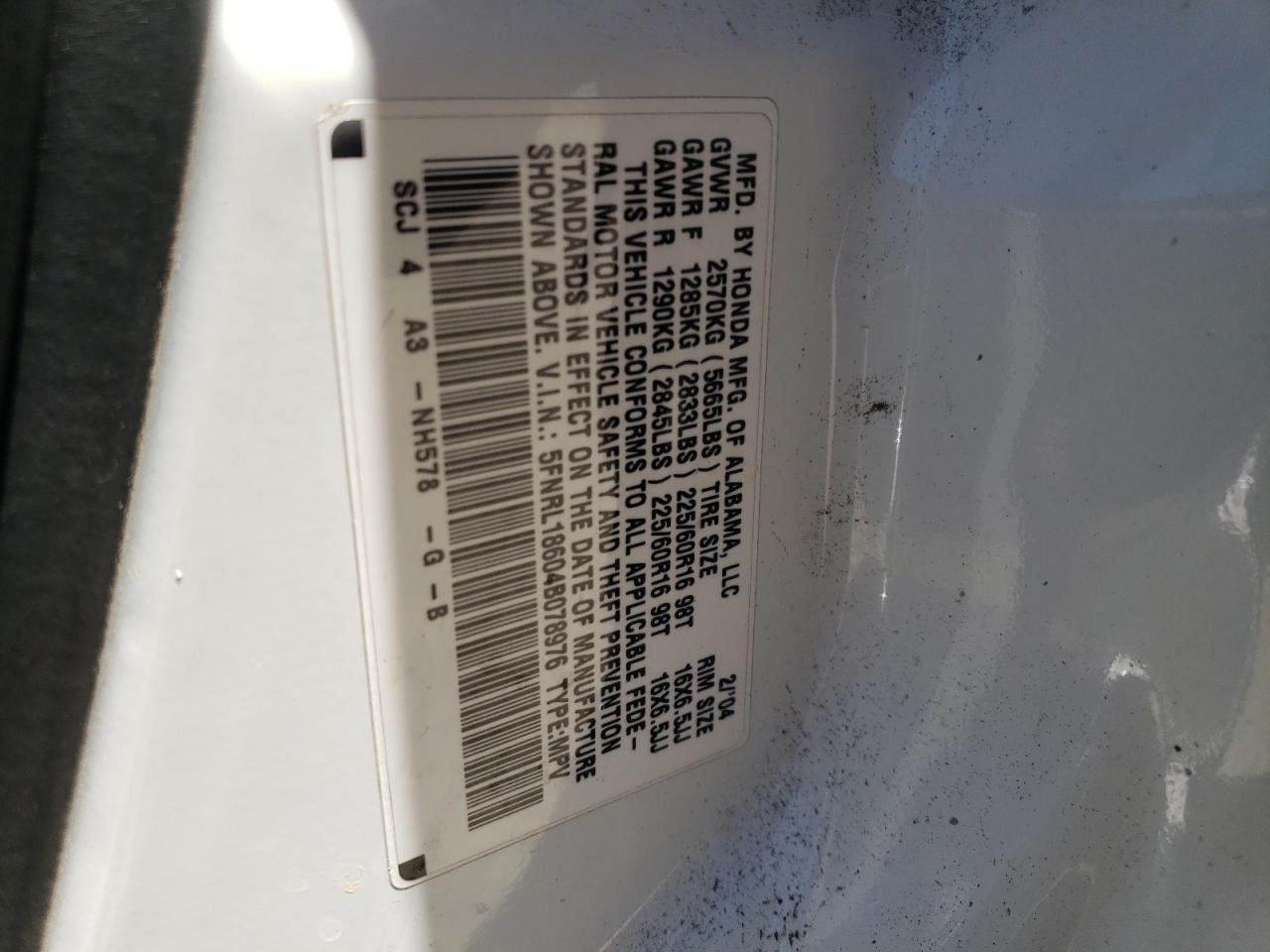 Photo 10 from auction – 2004 HONDA ODYSSEY EX with VIN 5FNRL18604B078976