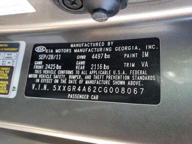 Photo 10 from auction – 2012 KIA OPTIMA SX with VIN 5XXGR4A62CG008067