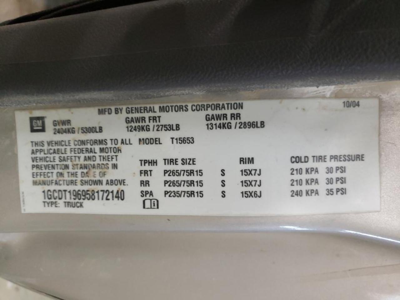 Photo 10 from auction – 2005 CHEVROLET COLORADO with VIN 1GCDT196958172140