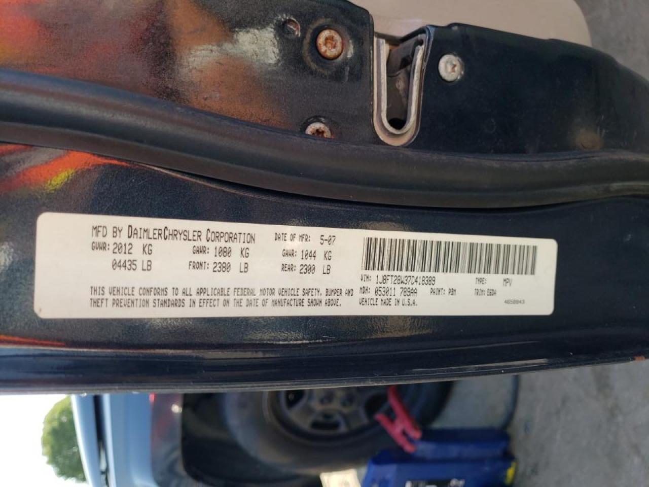 Photo 10 from auction – 2007 JEEP PATRIOT SP with VIN 1J8FT28W37D418389