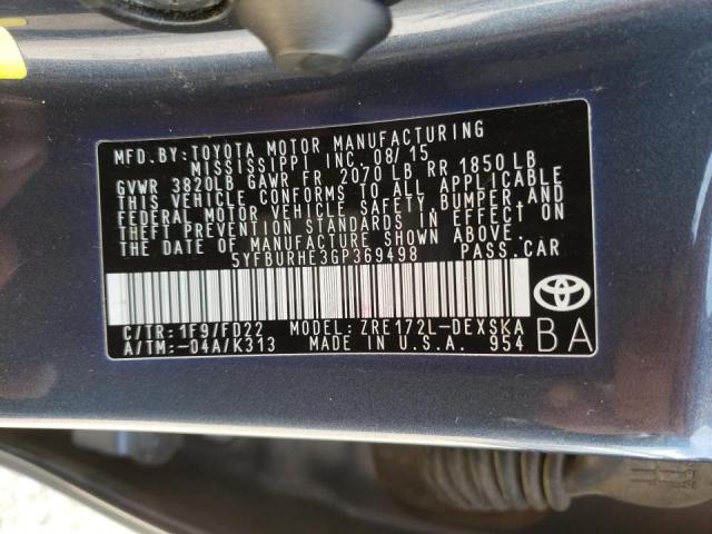 Photo 10 from auction – 2016 TOYOTA COROLLA L with VIN 5YFBURHE3GP369498