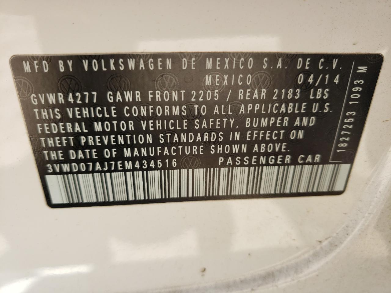 Photo 10 from auction – 2014 VOLKSWAGEN JETTA SE with VIN 3VWD07AJ7EM434516