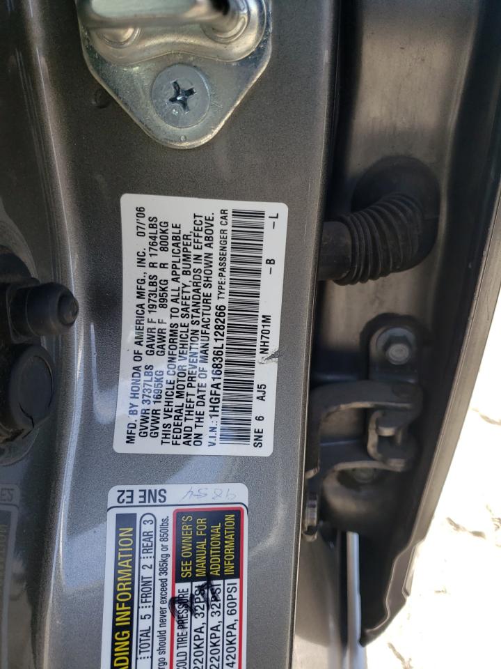 Photo 10 from auction – 2006 HONDA CIVIC with VIN 1HGFA16836L128266