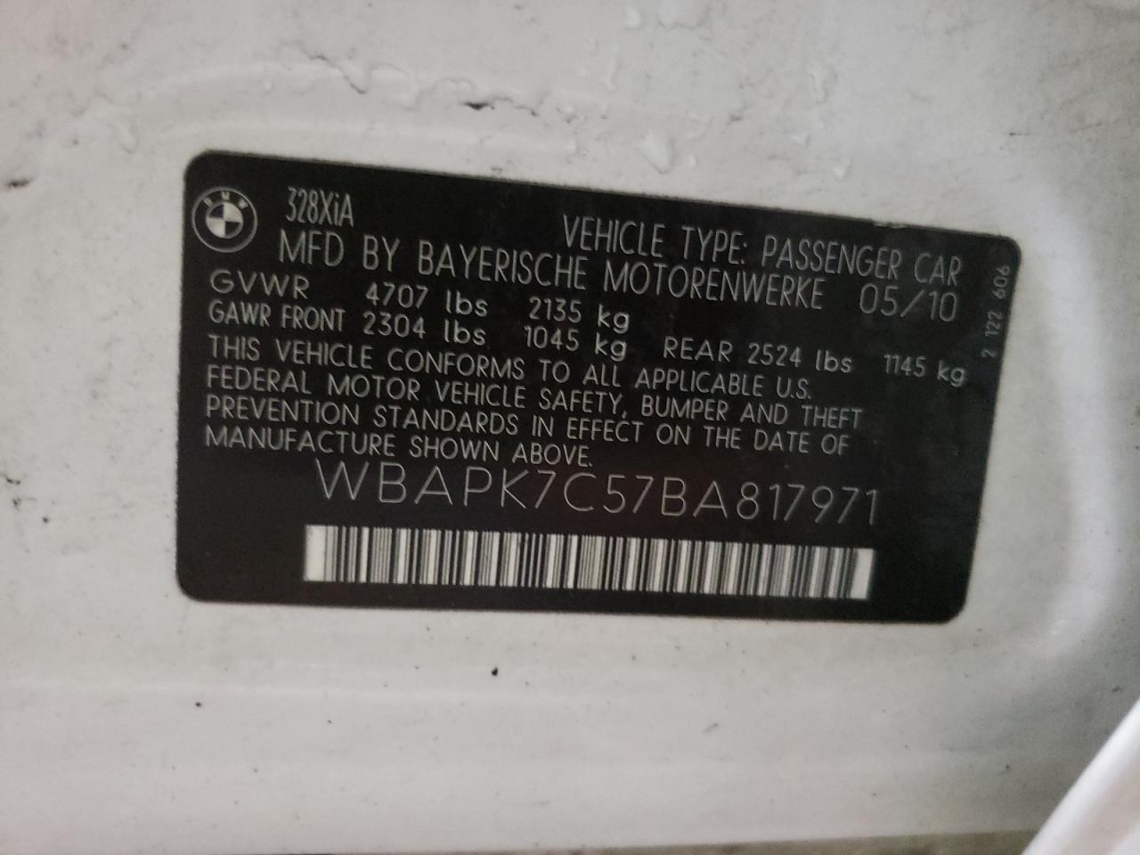 Photo 10 from auction – 2011 BMW 328 XI with VIN WBAPK7C57BA817971