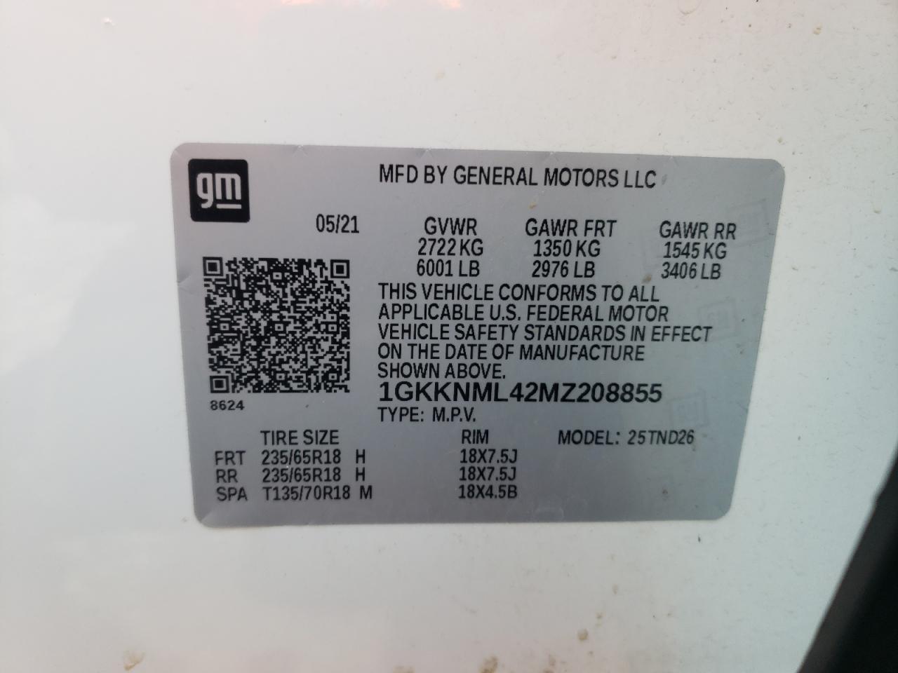 Photo 10 from auction – 2021 GMC ACADIA SLT with VIN 1GKKNML42MZ208855