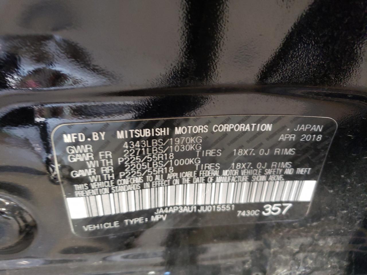 Photo 10 from auction – 2018 MITSUBISHI OUTLANDER with VIN JA4AP3AU1JU015551