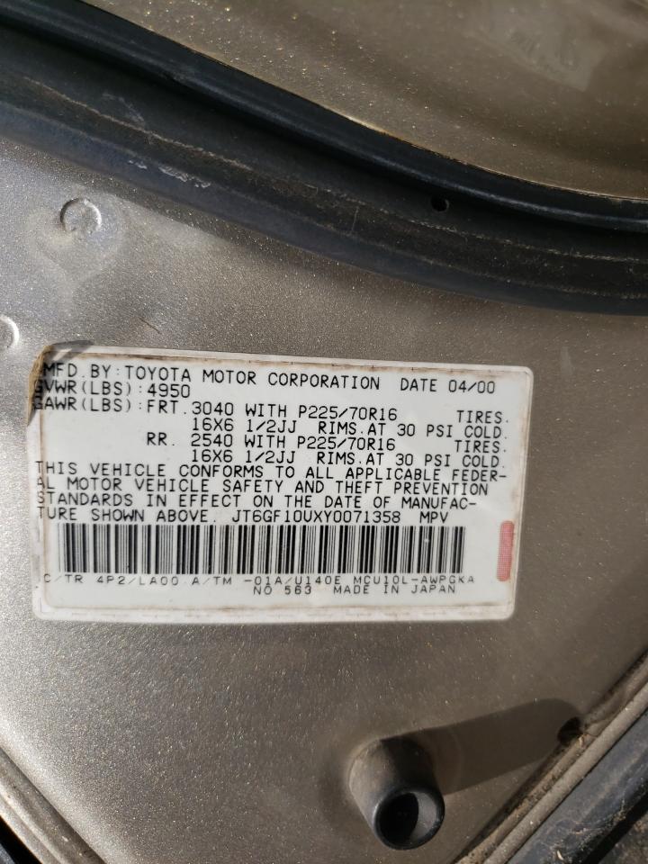 Photo 10 from auction – 2000 LEXUS RX 300 with VIN JT6GF10UXY0071358