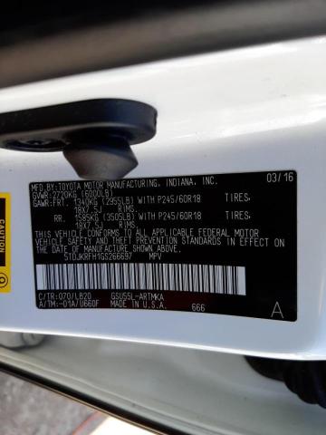 Photo 10 from auction – 2016 TOYOTA HIGHLANDER with VIN 5TDJKRFH1GS266697