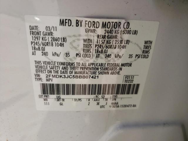 Photo 10 from auction – 2011 FORD EDGE SEL with VIN 2FMDK3JC5BBB07421