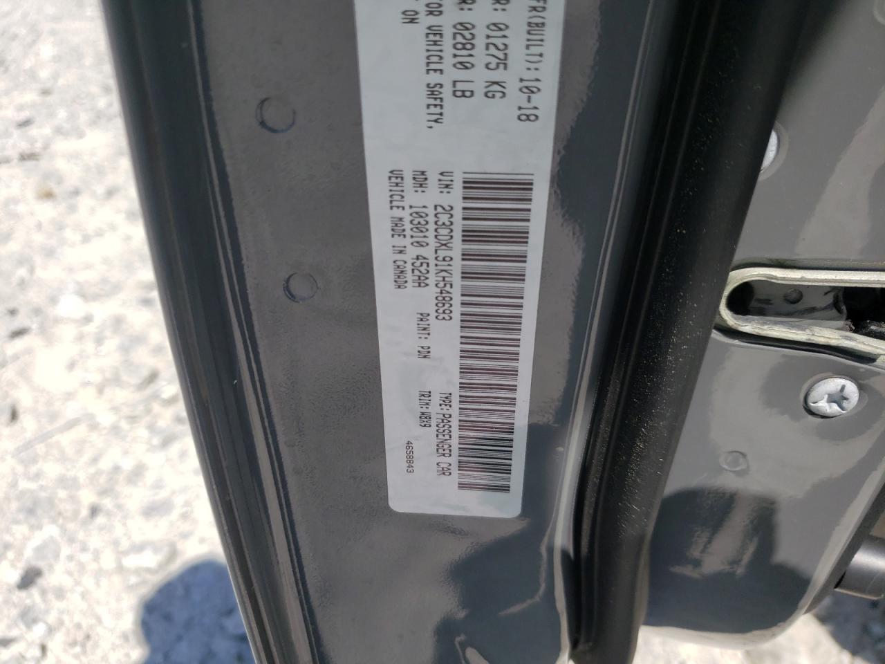 Photo 10 from auction – 2019 DODGE CHARGER SR with VIN 2C3CDXL91KH548693