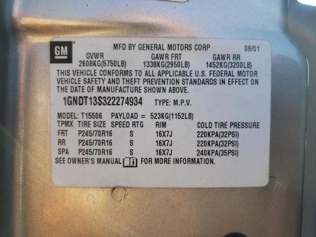 Photo 10 from auction – 2002 CHEVROLET TRAILBLAZE with VIN 1GNDT13S322274934