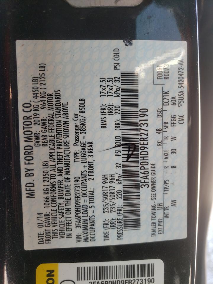 Photo 10 from auction – 2014 FORD FUSION SE with VIN 3FA6P0HD9ER273190