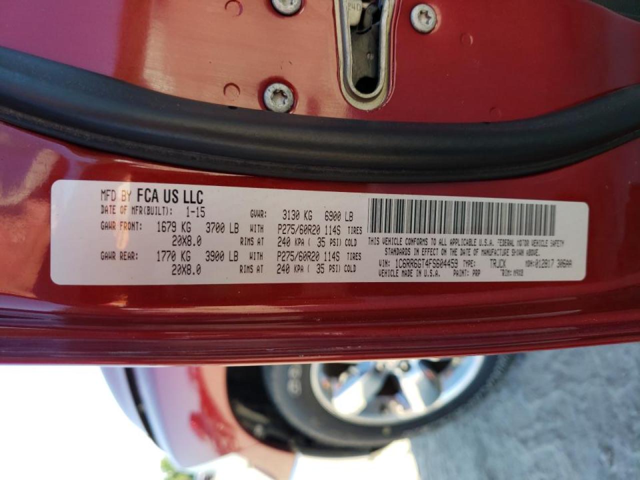 Photo 20 from auction – 2015 RAM 1500 SLT with VIN 1C6RR6GT4FS604459