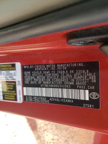 Photo 10 from auction – 2009 TOYOTA CAMRY BASE with VIN 4T1BE46K99U342963