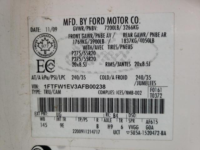 Photo 10 from auction – 2010 FORD F150 SUPER with VIN 1FTFW1EV3AFB00238