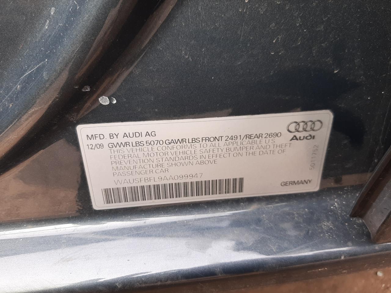 Photo 10 from auction – 2010 AUDI A4 PREMIUM with VIN WAUSFBFL9AA099947