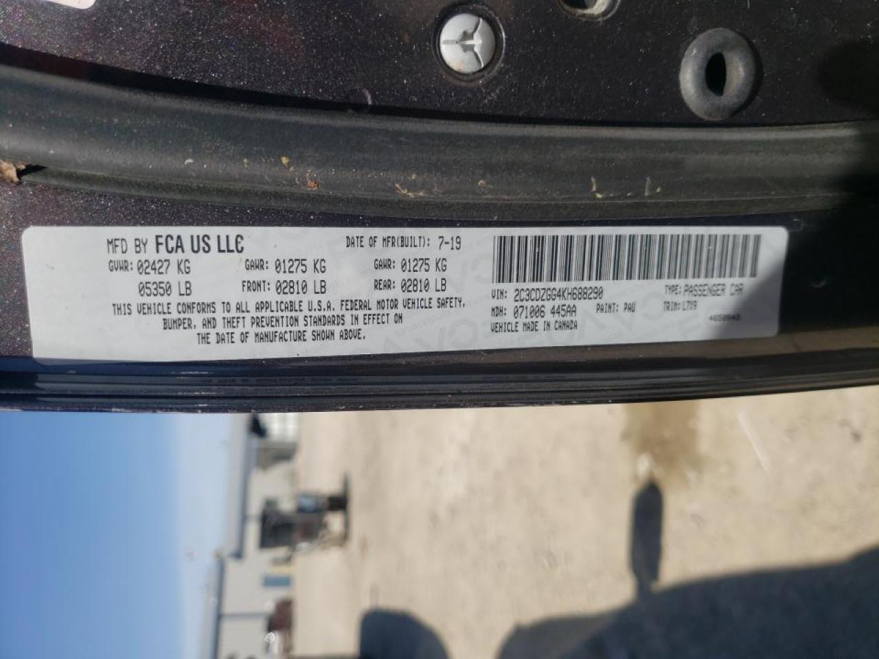 Photo 10 from auction – 2019 DODGE CHALLENGER with VIN 2C3CDZGG4KH688290