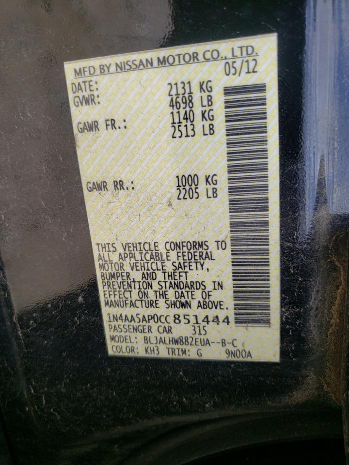 Photo 10 from auction – 2012 NISSAN MAXIMA with VIN 1N4AA5AP0CC851444