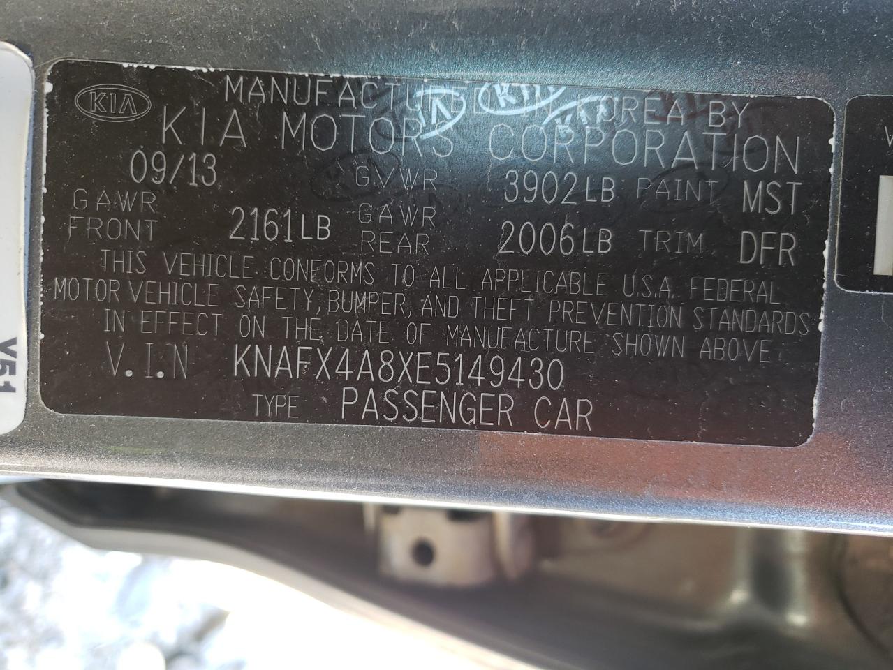 Photo 10 from auction – 2014 KIA FORTE EX with VIN KNAFX4A8XE5149430