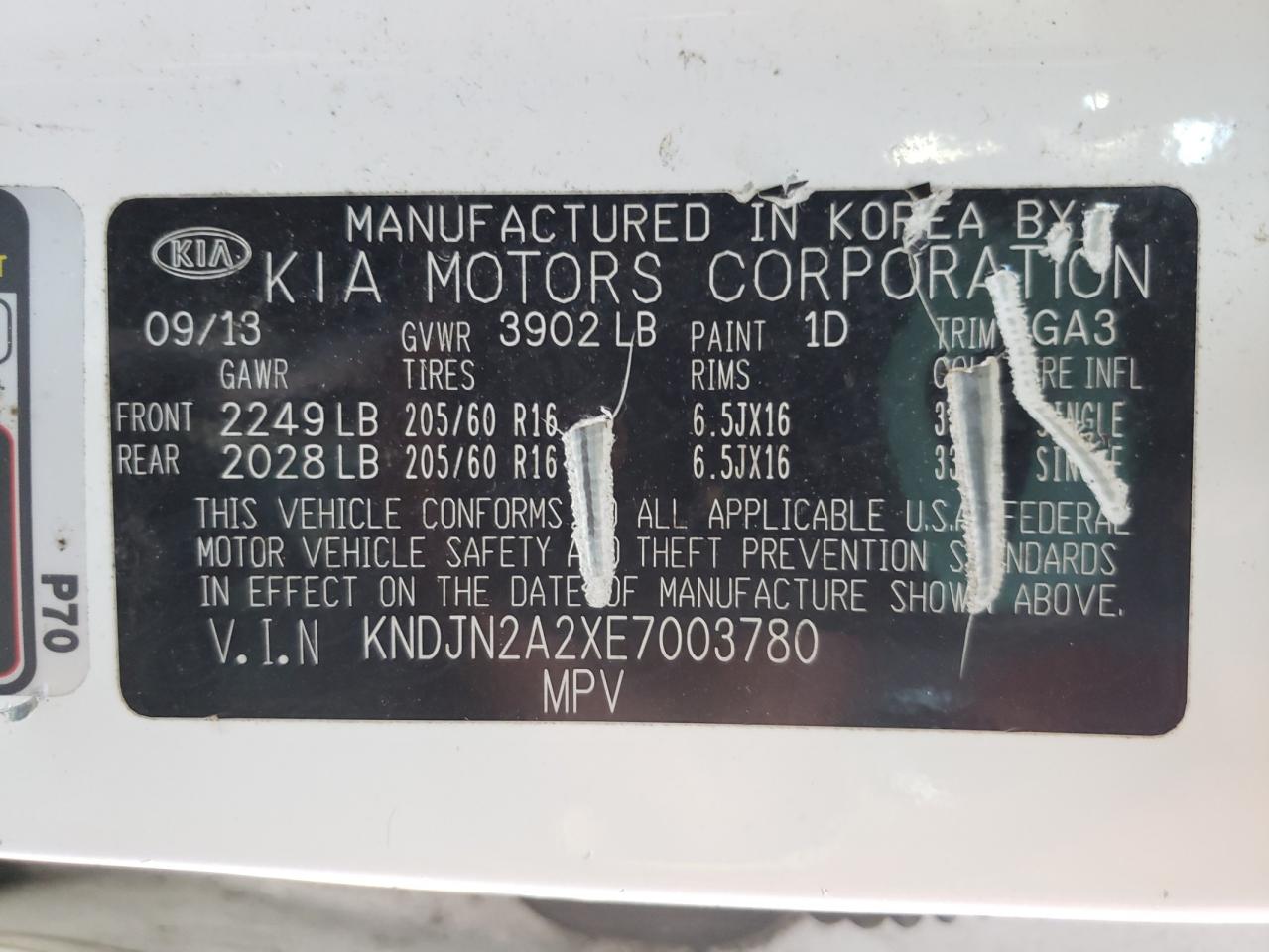 Photo 10 from auction – 2014 KIA SOUL with VIN KNDJN2A2XE7003780