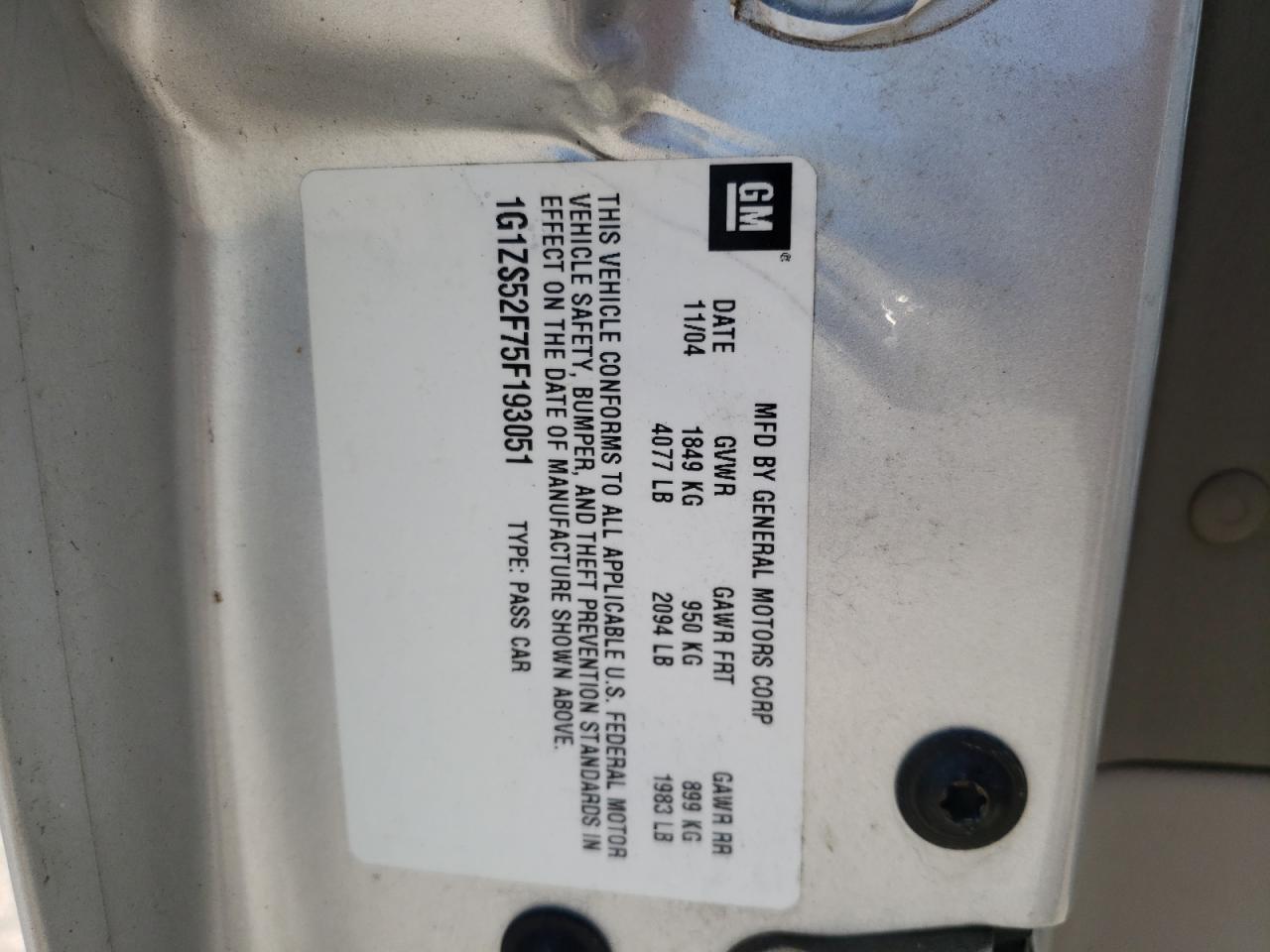Photo 10 from auction – 2005 CHEVROLET MALIBU with VIN 1G1ZS52F75F193051