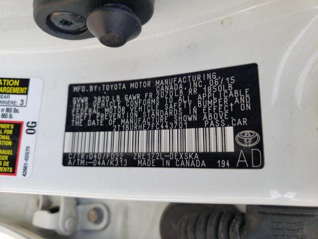 Zdjęcie 10 z aukcji – 2015 TOYOTA COROLLA L z VIN 2T1BURHE7FC443701
