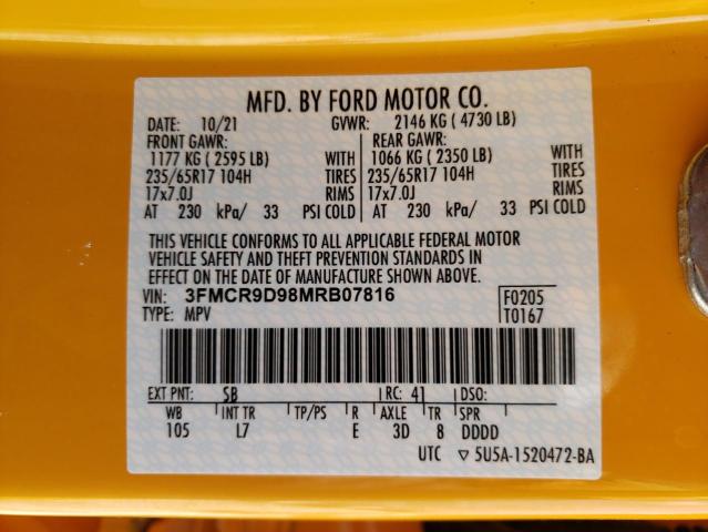 Photo 10 from auction – 2021 FORD BRONCO SPO with VIN 3FMCR9D98MRB07816