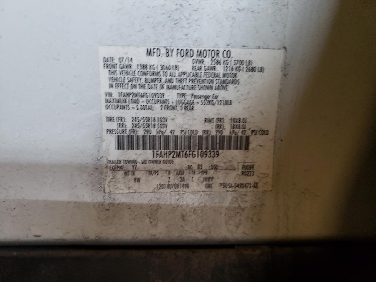 Photo 10 from auction – 2015 FORD TAURUS POL with VIN 1FAHP2MT6FG109339