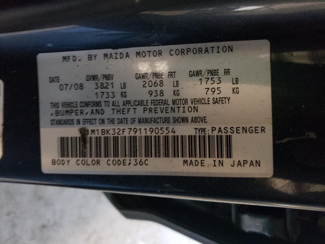 Foto 10 de la subasta – 2009 MAZDA 3 I con VIN JM1BK32F791190554