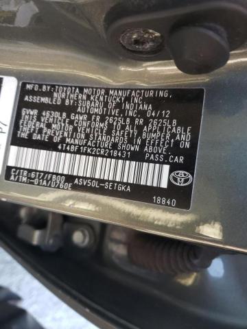 Photo 10 from auction – 2012 TOYOTA CAMRY BASE with VIN 4T4BF1FK2CR218431